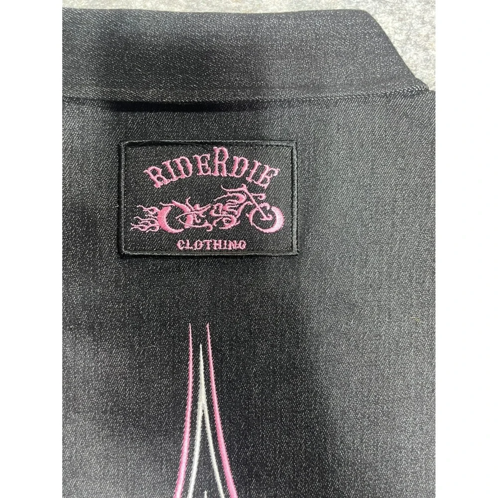 WOMEN'S‎ MOTORCYCLE WHOLE LOTTA LOVE DENIM SLEEVELESS ZIPPERED EMBROIDERED XL